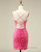 Gorgeous Sparkly Double Spaghetti Straps Tight Homecoming Dresses With Fringe