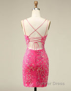 Gorgeous Sparkly Double Spaghetti Straps Tight Homecoming Dresses With Fringe