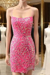 Gorgeous Sparkly Double Spaghetti Straps Tight Homecoming Dresses With Fringe
