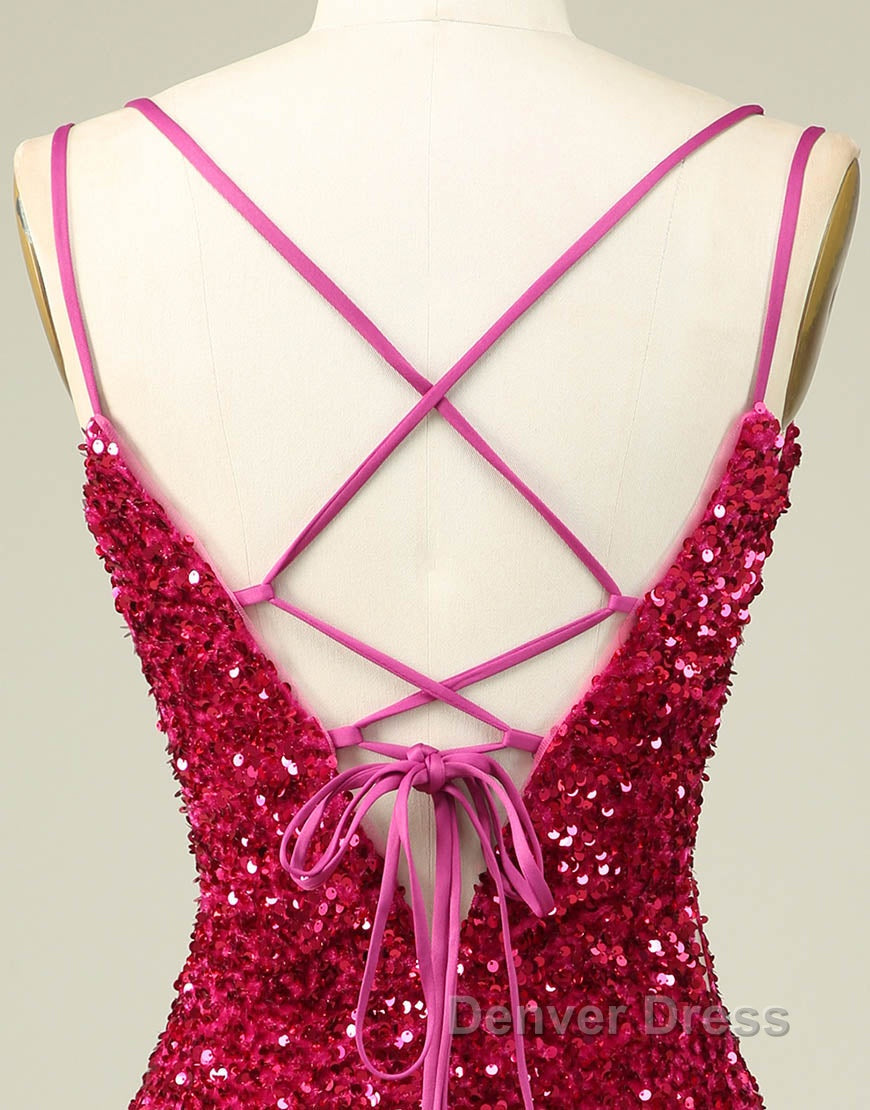 Sparkly Sequin Double Spaghetti Straps Tight Homecoming Dresses