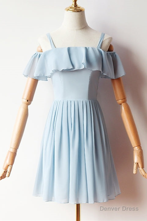Cold Sleeves Short Blue Chiffon Homecoming Dresses Main image