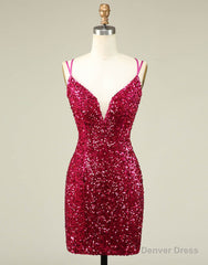 Sparkly Sequin Double Spaghetti Straps Tight Homecoming Dress