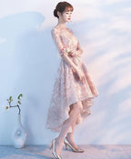 Champagne 1 2 Sleeve High Low Short Prom Dress Homecoming Dresses