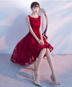 Burgundy High Low Short Prom Dress, Homecomig Dresses