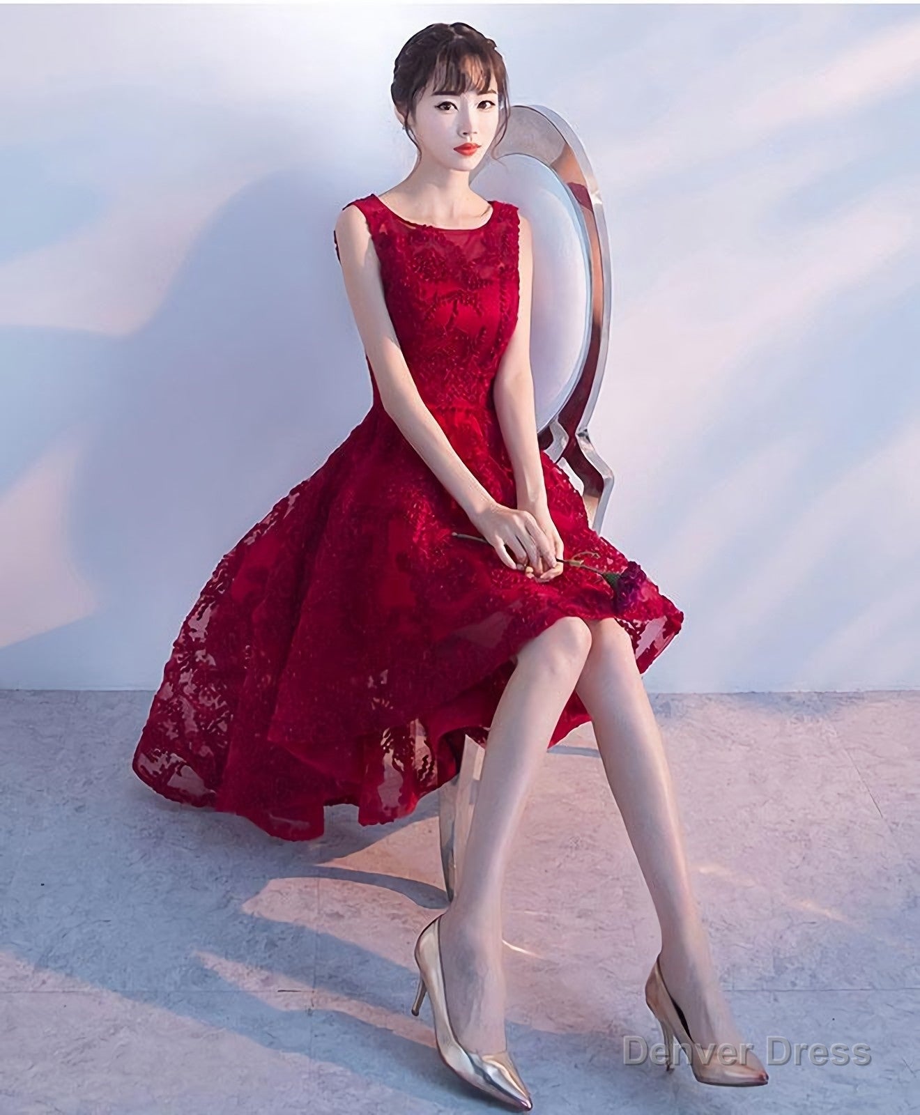 Burgundy High Low Short Prom Dress, Homecomig Dresses