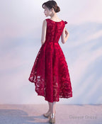 Burgundy High Low Short Prom Dress, Homecomig Dresses