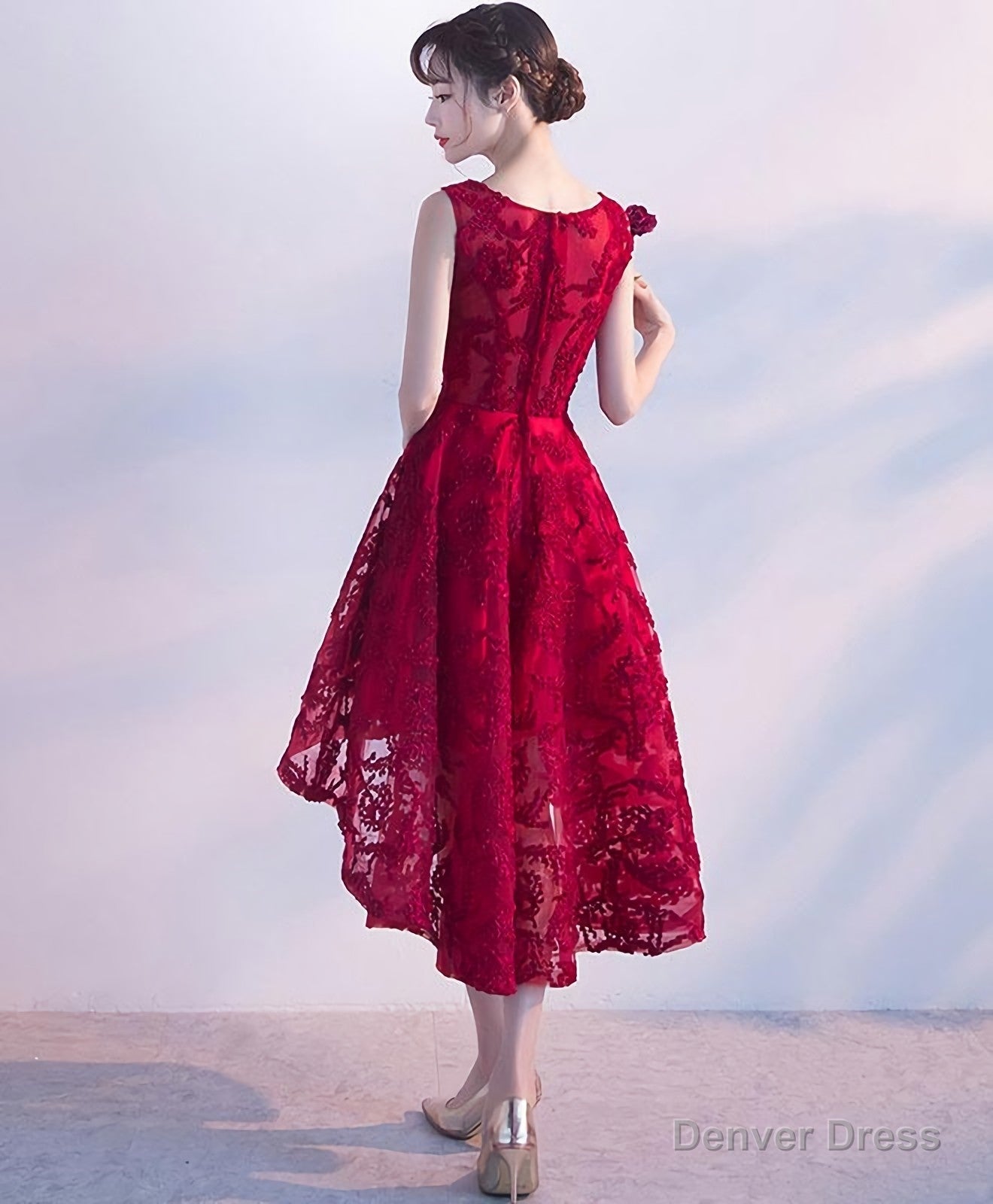 Burgundy High Low Short Prom Dress, Homecomig Dresses