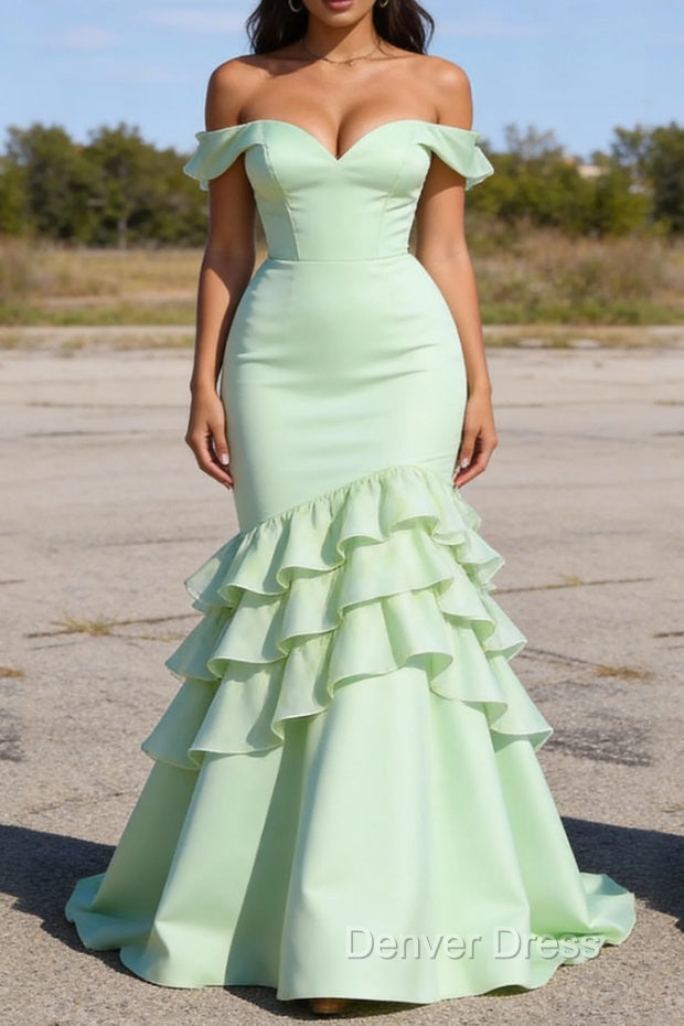 Sage Green Prom Dress Ruffled Long Prom Dresses Corset Main image