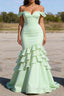 Sage Green Prom Dress Ruffled Long Prom Dresses Corset