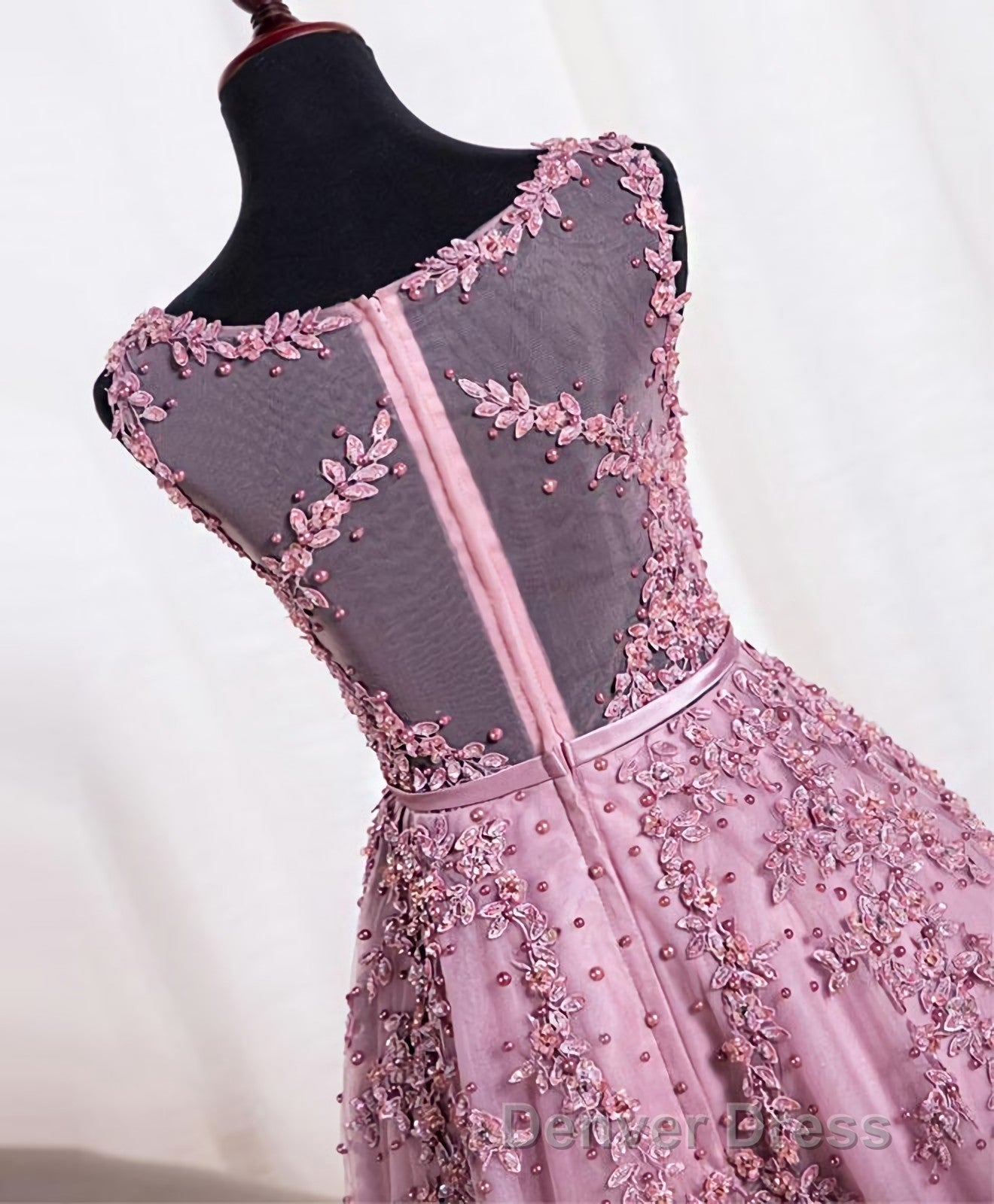 Cute Pink Lace Tulle Short Prom Dresses, Pink Evening Dresses