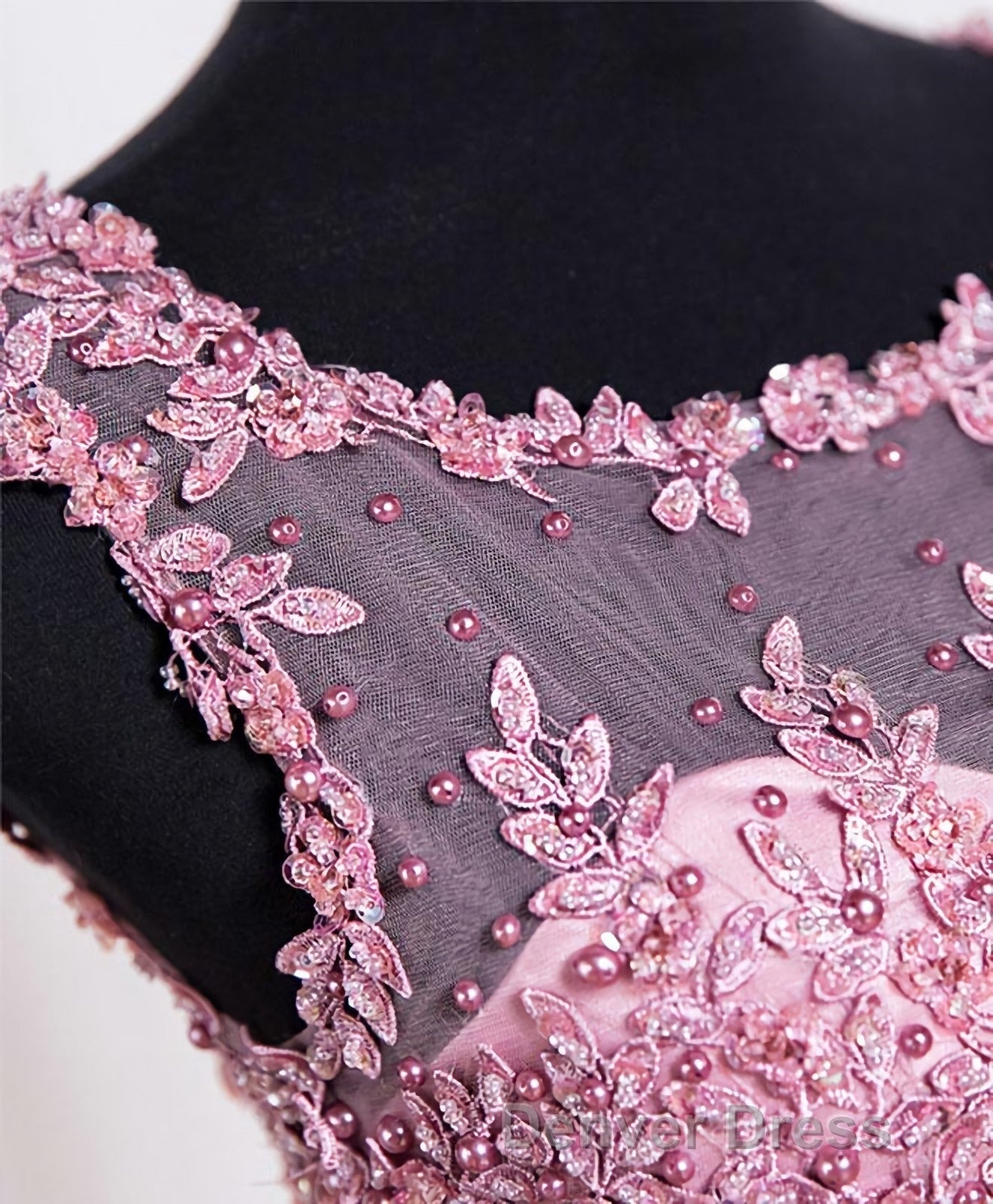 Cute Pink Lace Tulle Short Prom Dresses, Pink Evening Dresses