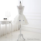 A Line V Neck Sleeveless Appliques Tulle Homecoming Dress, Short Prom Dresses