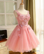 Cute A Line Pink Tulle Pearl Short Prom Dresses, Homecoming Dresses