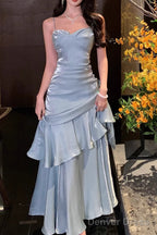 A Line Gray Prom Dress features spaghetti straps Prom Dresses