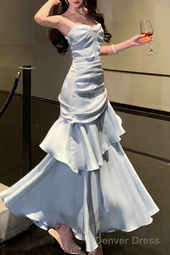 A-Line Gray Prom Dress features spaghetti straps Evening Dresses