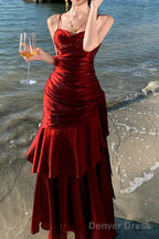 A Line Burgundy Prom Dress features spaghetti straps Prom Dresses