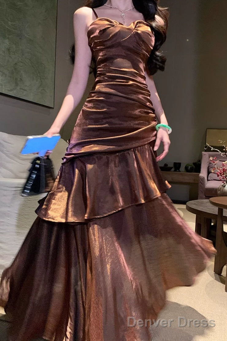 A-Line Brown Prom Dress features spaghetti straps Evening Dresses Secondary image