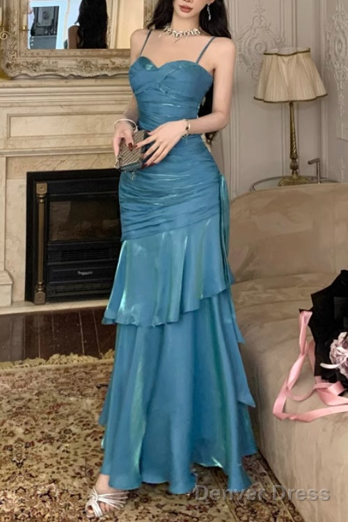 A Line Blue Prom Dress features spaghetti straps Prom Dresses Secondary image