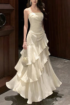 A Line White Prom Dress features spaghetti straps Prom Dresses