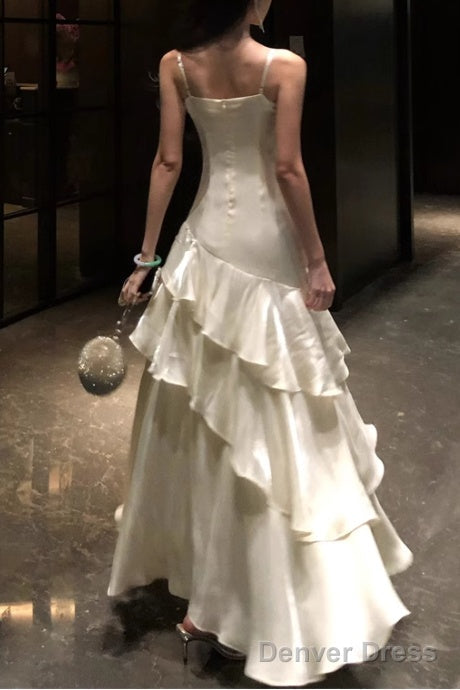 A Line White Prom Dress features spaghetti straps Prom Dresses