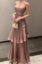 A Line Pink Prom Dress features spaghetti straps Prom Dresses