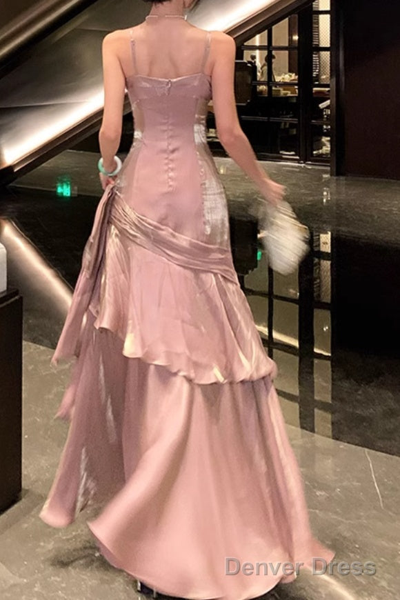 A-Line Pink Prom Dress features spaghetti straps Evening Dresses