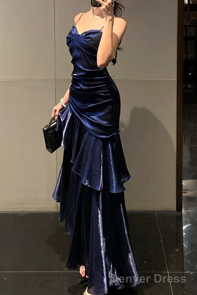 A Line Dark Blue Prom Dress features spaghetti straps Prom Dresses Secondary image