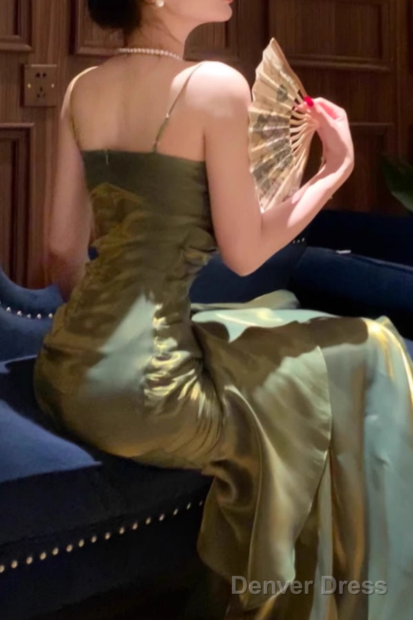 A Line Green Prom Dress features spaghetti straps Prom Dresses