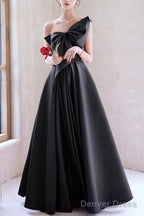Black A-Line Prom Dresses Sleeveless One-Shoulder Evening Dress