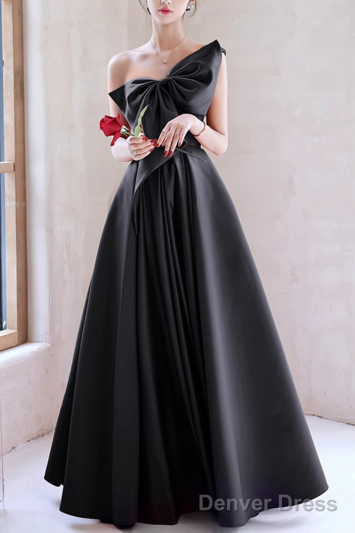Black A-Line Prom Dresses Sleeveless One-Shoulder Evening Dress