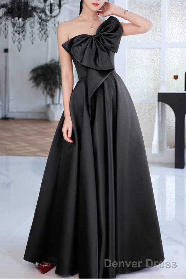 Black A-Line Prom Dresses Sleeveless One-Shoulder Evening Dress Secondary image