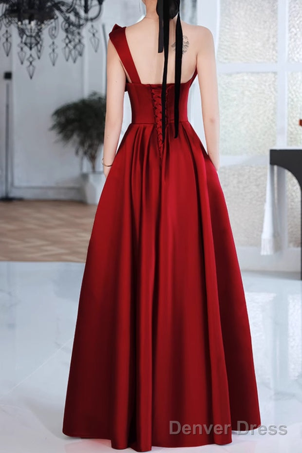 Red A Line Prom Dress Sleeveless One Shoulder Prom Dresses