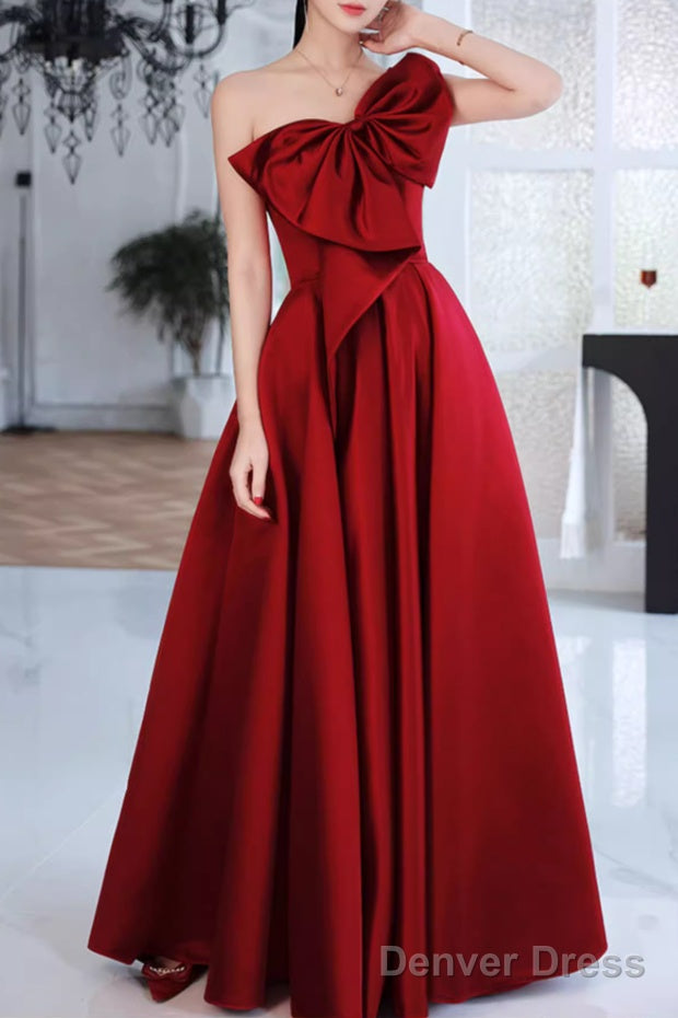Red A-Line Prom Dresses Sleeveless One-Shoulder Evening Dress Secondary image