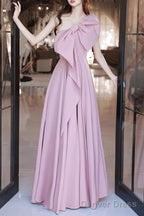 Pink A-Line Prom Dresses Sleeveless One-Shoulder Maxi Dress