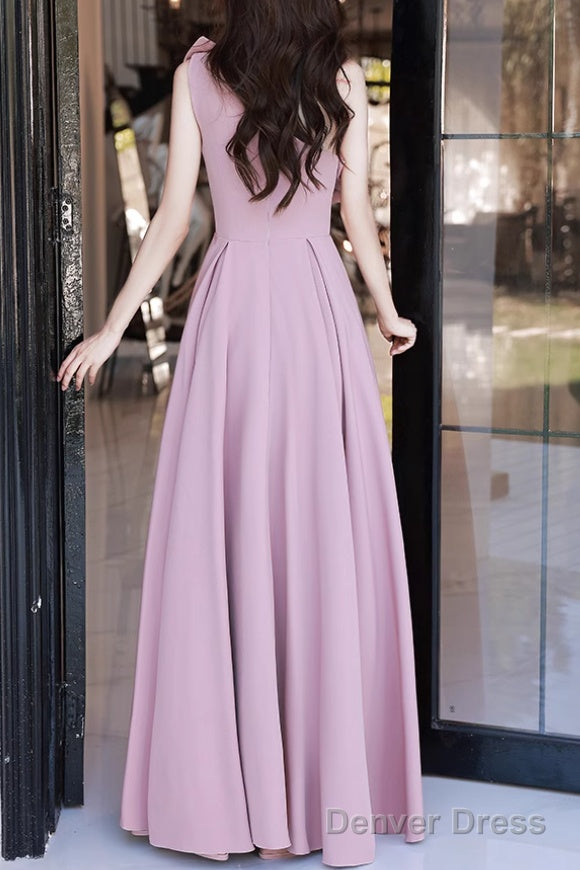 Pink A-Line Prom Dresses Sleeveless One-Shoulder Maxi Dress