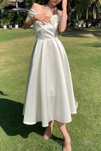 Summer Elegant Off Shoulder Wedding White Dress Vintage A Line Casual Midi Cocktail Dresses