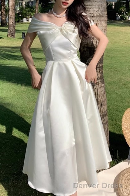 Summer Elegant Off Shoulder Wedding White Dress Vintage A Line Casual Midi Cocktail Dresses Main image