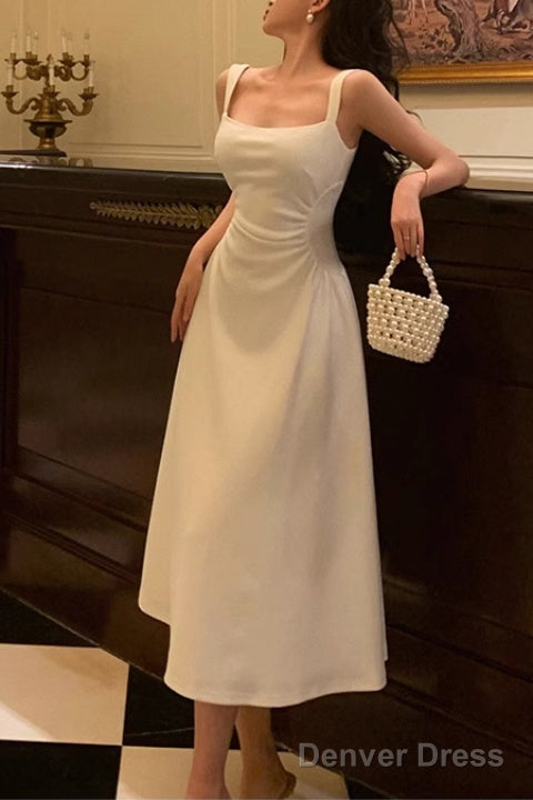 Sleeveless Square Neck Homecoming Dress Ruched A Line Midi Dresses