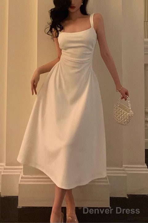 Sleeveless Square Neck Homecoming Dress Ruched A Line Midi Dresses