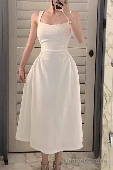 Sleeveless Square Neck Homecoming Dress Ruched A Line Midi Dresses