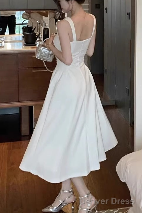 Sleeveless Square Neck Homecoming Dress Ruched A-Line Midi Dress