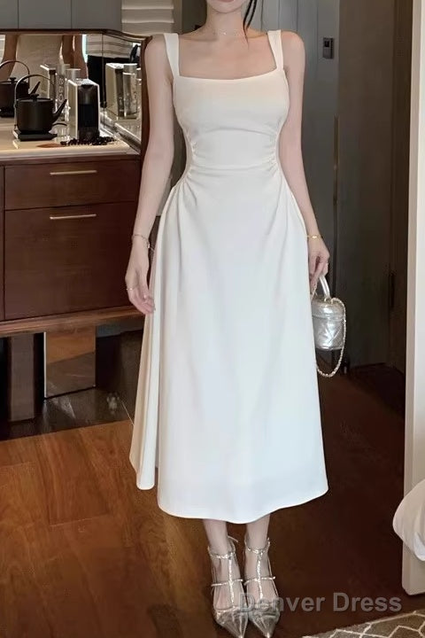 Sleeveless Square Neck Homecoming Dress Ruched A-Line Midi Dress