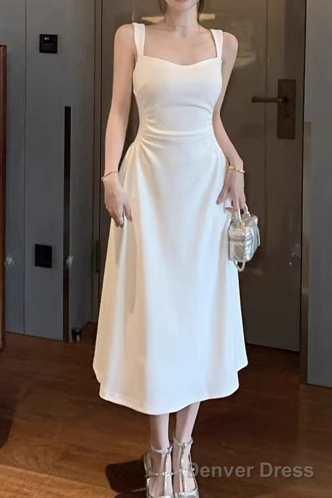 Sleeveless Square Neck Homecoming Dress Ruched A-Line Midi Dress