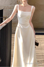 Sleeveless Square Neck Homecoming Dress Ruched A Line Midi Dresses