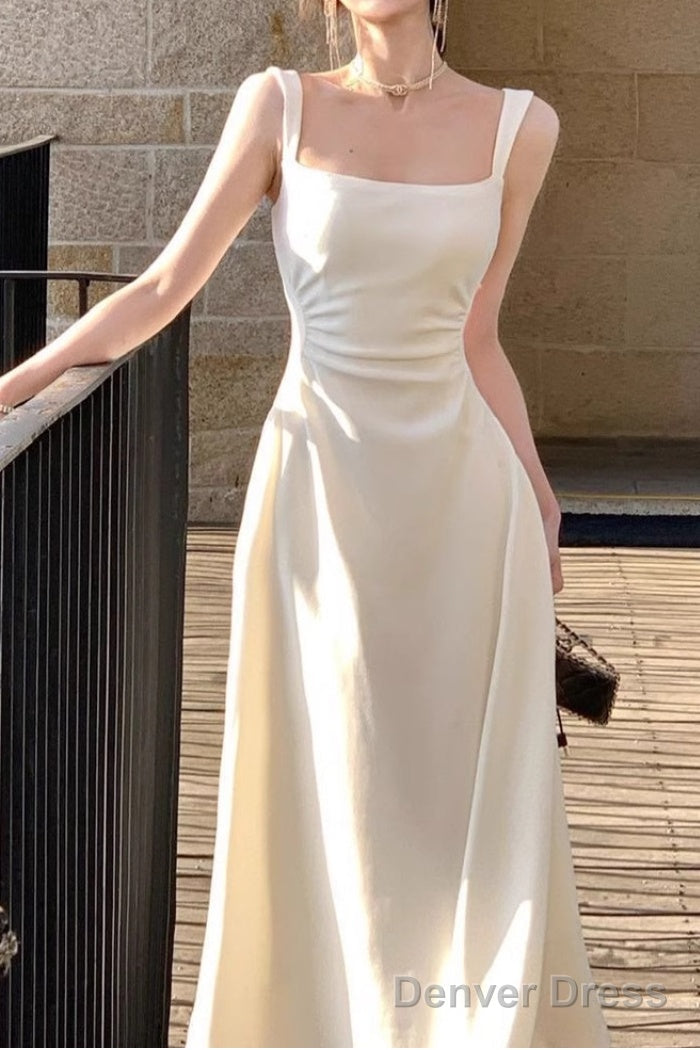 Sleeveless Square Neck Homecoming Dress Ruched A Line Midi Dresses