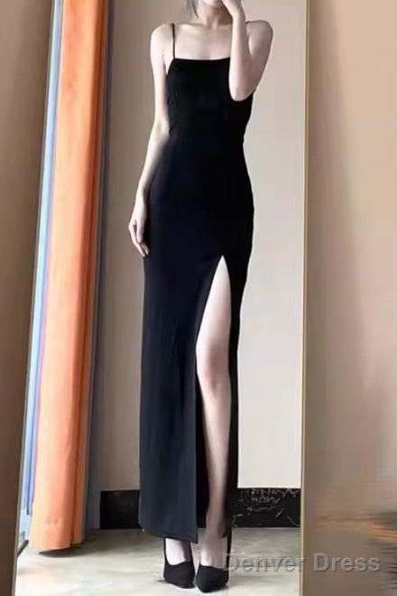 Black Split Hip Long Prom Dress Spaghetti Strap Maxi Dress Secondary image
