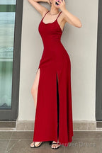Split Hip Long Prom Dress Backless Spaghetti Strap Maxi Dress