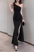 Elegant One-Shoulder Satin Long Prom Dress With Slit Bodycon Dresses
