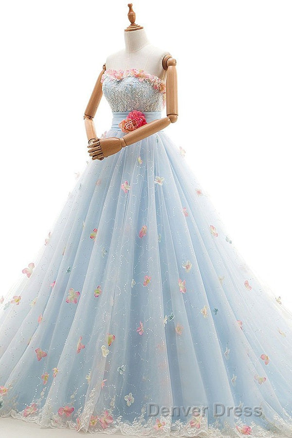 Charming Light Blue Tulle Sweetheart Ball Gowns Court Train Wedding Dresses