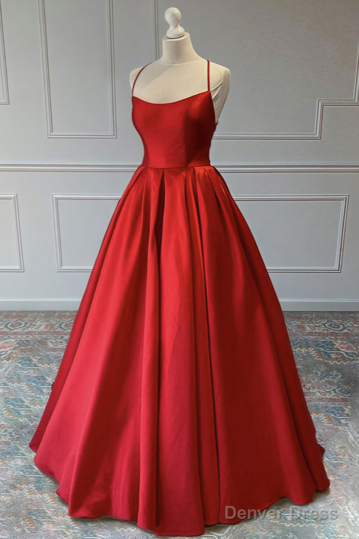 A Line Sleeveless Square Neckline Long Floor Length Satin Prom Dresses